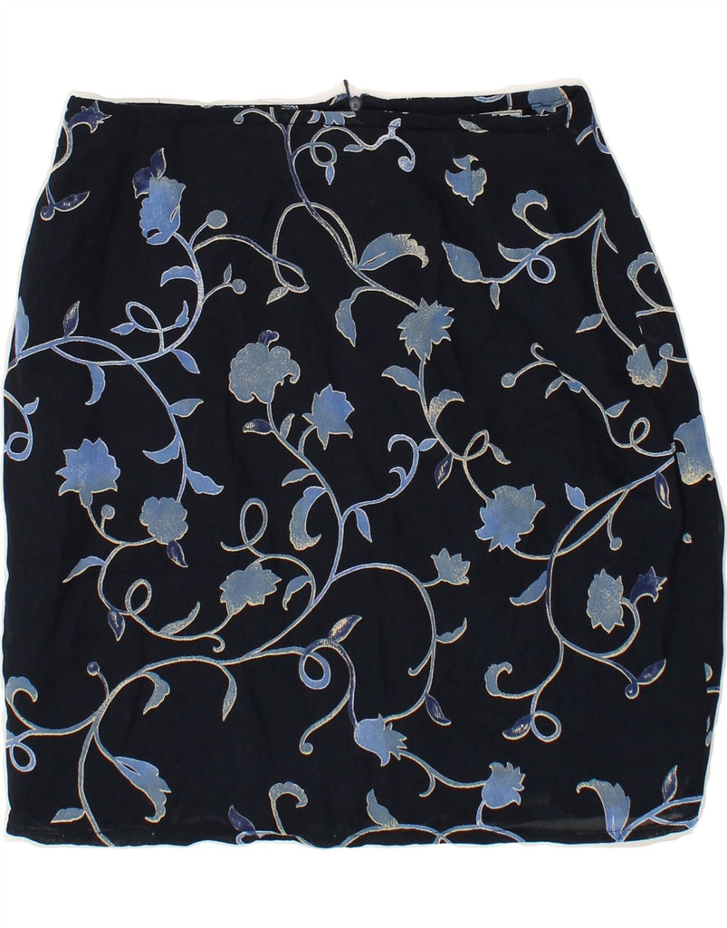 STREET ONE Womens Straight Skirt IT 38 XS W24  Navy Blue Floral Polyester | Vintage Street One | Thrift | Second-Hand Street One | Used Clothing | Messina Hembry 