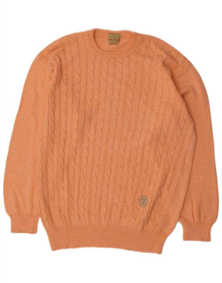 Trussardi Mens Boat Neck Jumper Sweater Large Orange Cotton