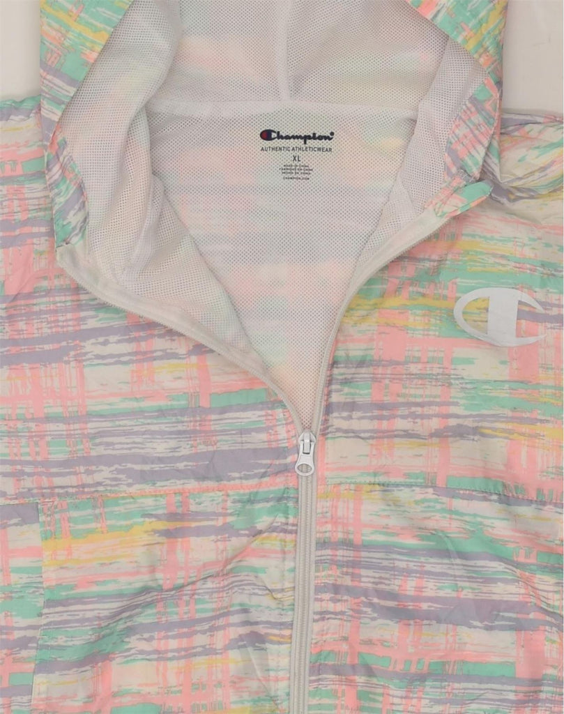 CHAMPION Girls Hooded Rain Jacket 13-14 Years XL Multicoloured Polyester | Vintage Champion | Thrift | Second-Hand Champion | Used Clothing | Messina Hembry 