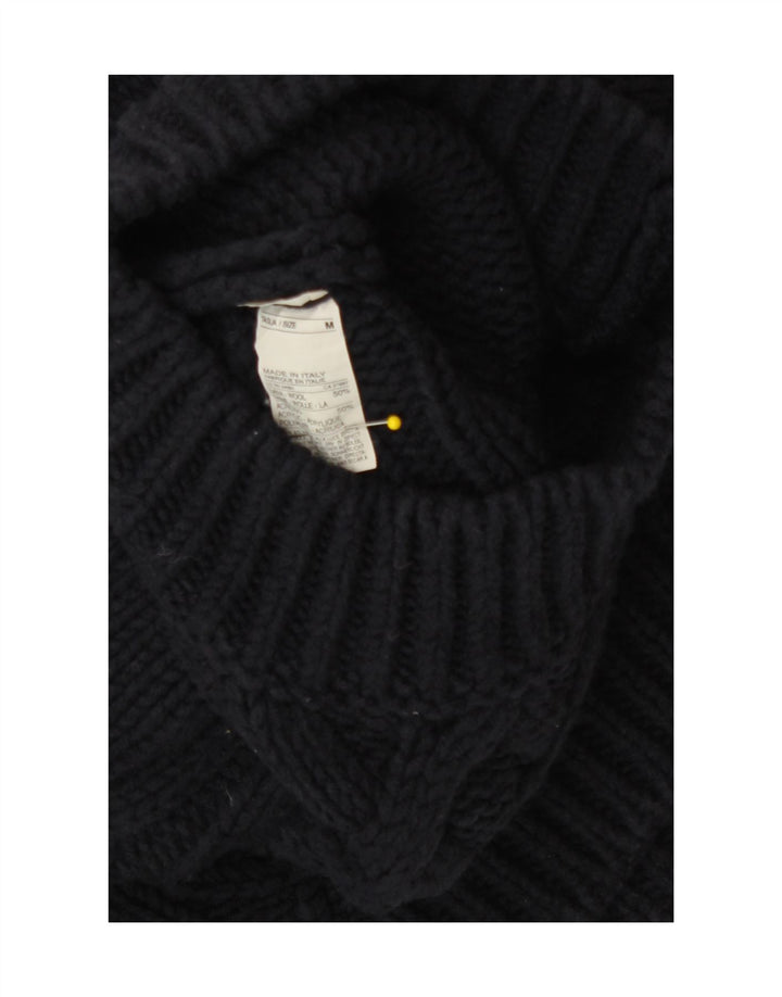Sisley Womens Turtle Neck Jumper Sweater UK 14 Medium Navy Blue Wool