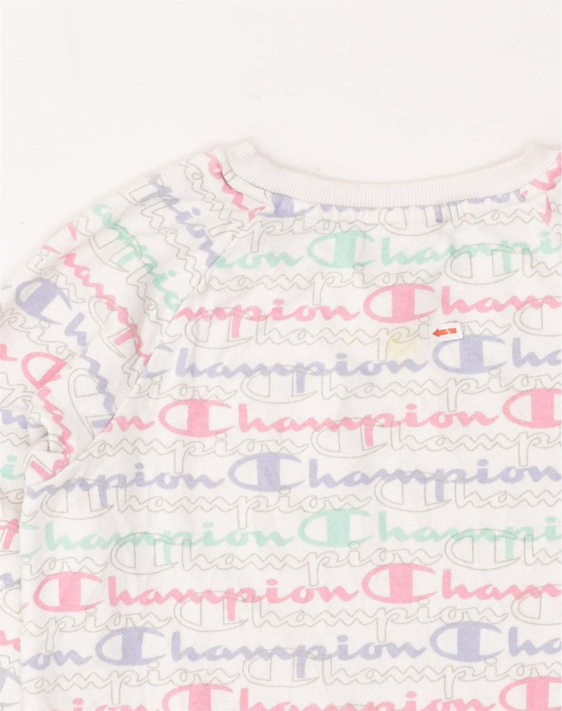 CHAMPION Womens Graphic Sweatshirt Jumper UK 14 Large White Cotton | Vintage Champion | Thrift | Second-Hand Champion | Used Clothing | Messina Hembry 