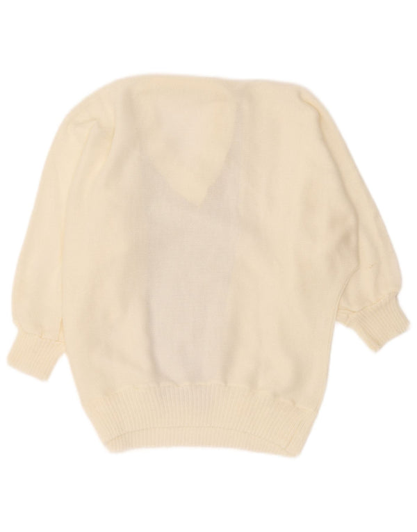 Vintage Womens V-Neck Jumper Sweater UK 10 Small White Colourblock