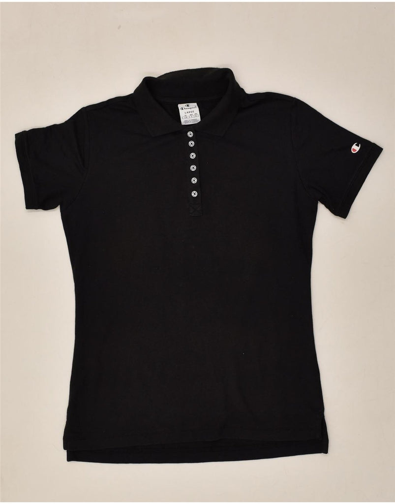 CHAMPION Womens Polo Shirt UK 14 Large Black | Vintage Champion | Thrift | Second-Hand Champion | Used Clothing | Messina Hembry 