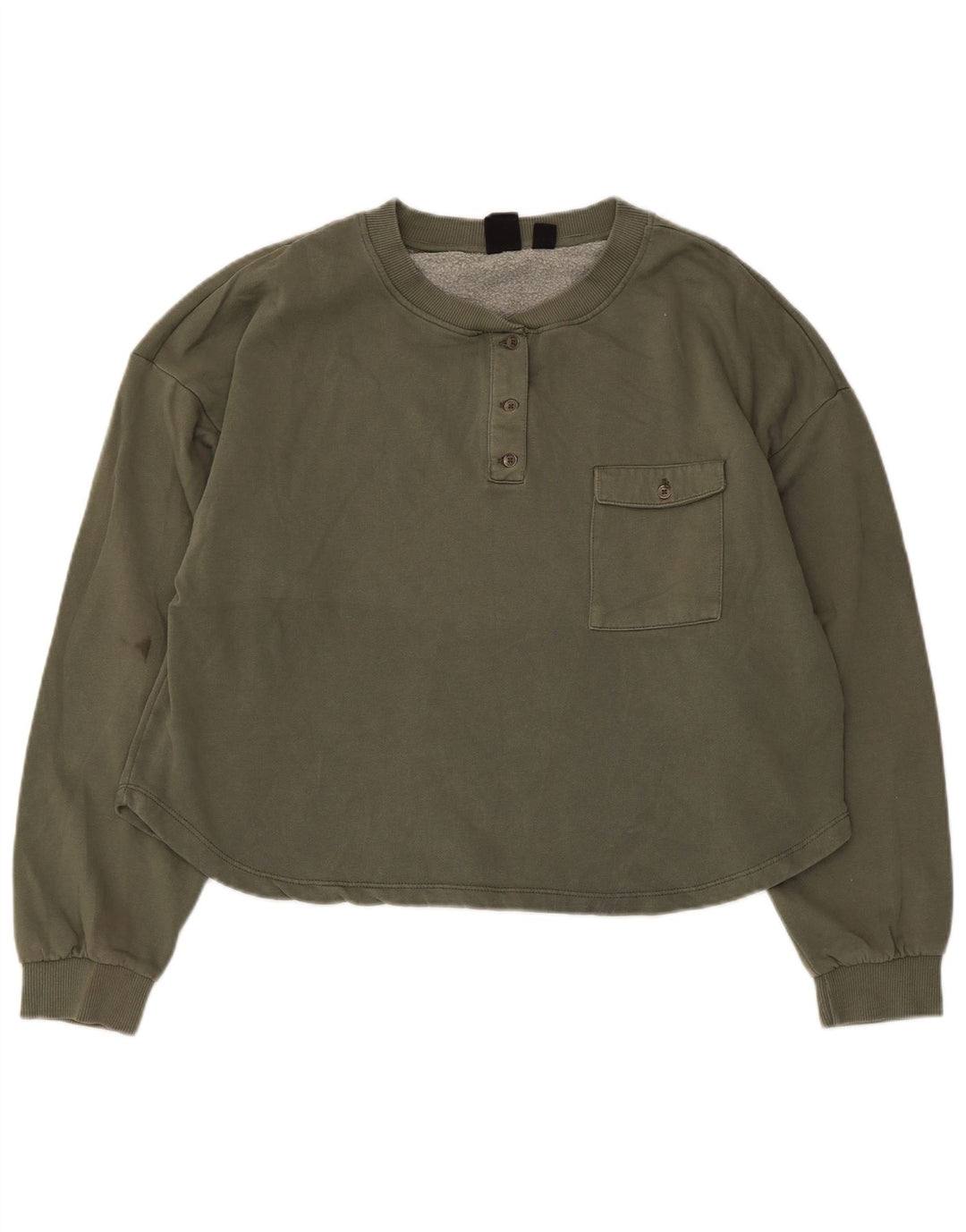 Roxy Womens Button Neck Sweatshirt Jumper UK 16 Large Khaki Cotton