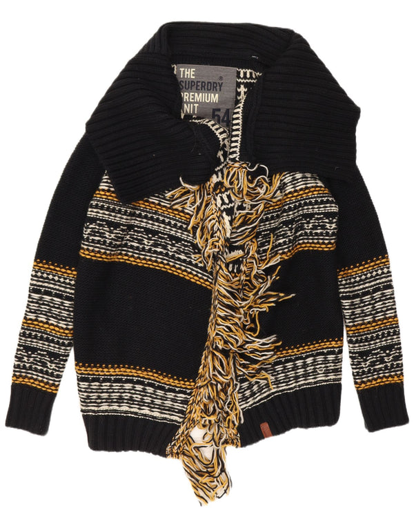 Superdry Womens Open Cardigan Sweater UK 14 Medium Black Striped Acrylic