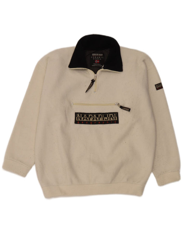 Napapijri Mens Loose Fit Graphic Zip Neck Fleece Jumper Small White
