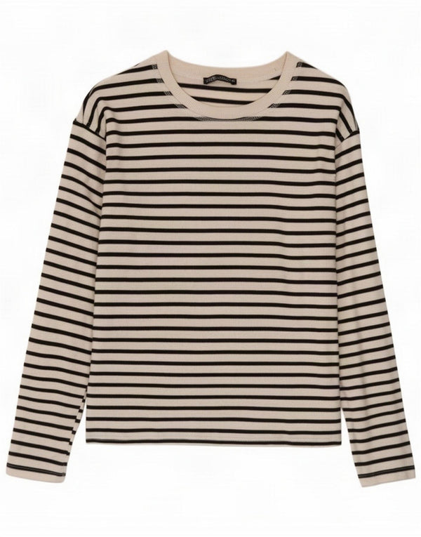 Zara Womens Top Long Sleeve UK 10 Small White Striped