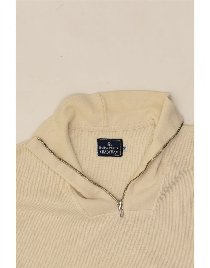 MARINA YACHTING Mens Zip Neck Jumper Sweater Medium Beige | Vintage Marina Yachting | Thrift | Second-Hand Marina Yachting | Used Clothing | Messina Hembry 