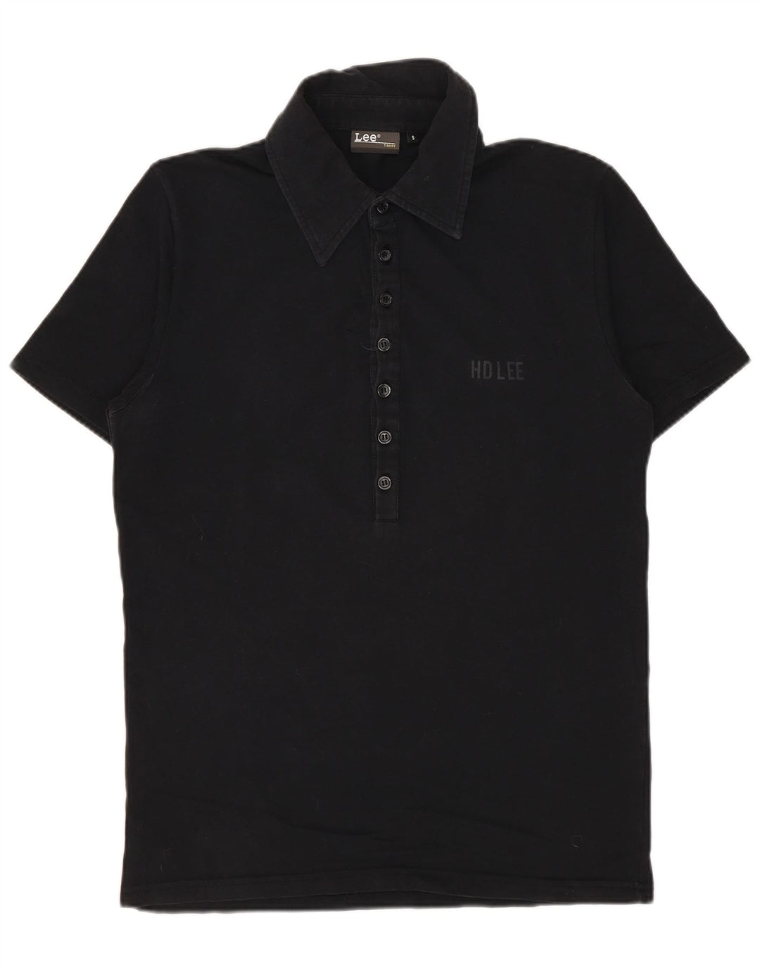 Lee Womens Graphic Polo Shirt UK 10 Small Black Cotton