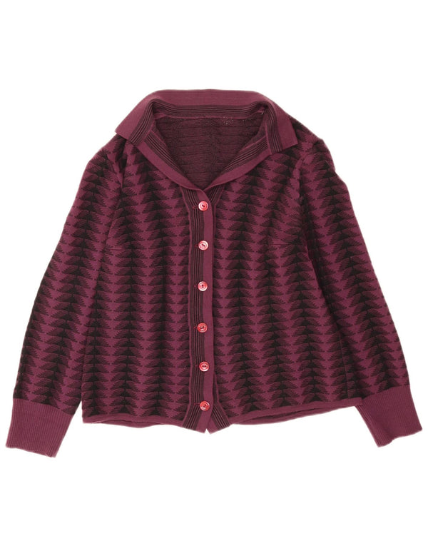Vintage Womens Cardigan Sweater UK 14 Medium Purple Geometric