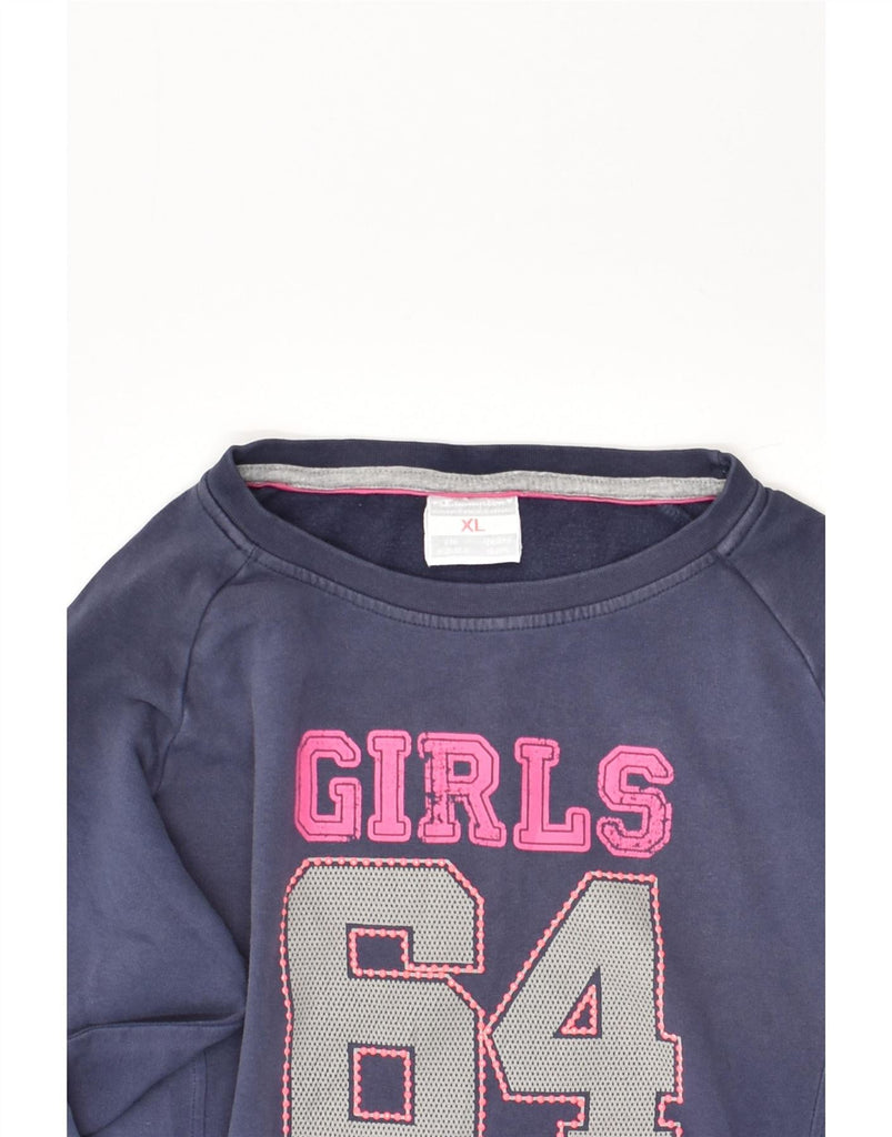 CHAMPION Girls Graphic Jumper Dress 13-14 Years XL Navy Blue Cotton | Vintage Champion | Thrift | Second-Hand Champion | Used Clothing | Messina Hembry 