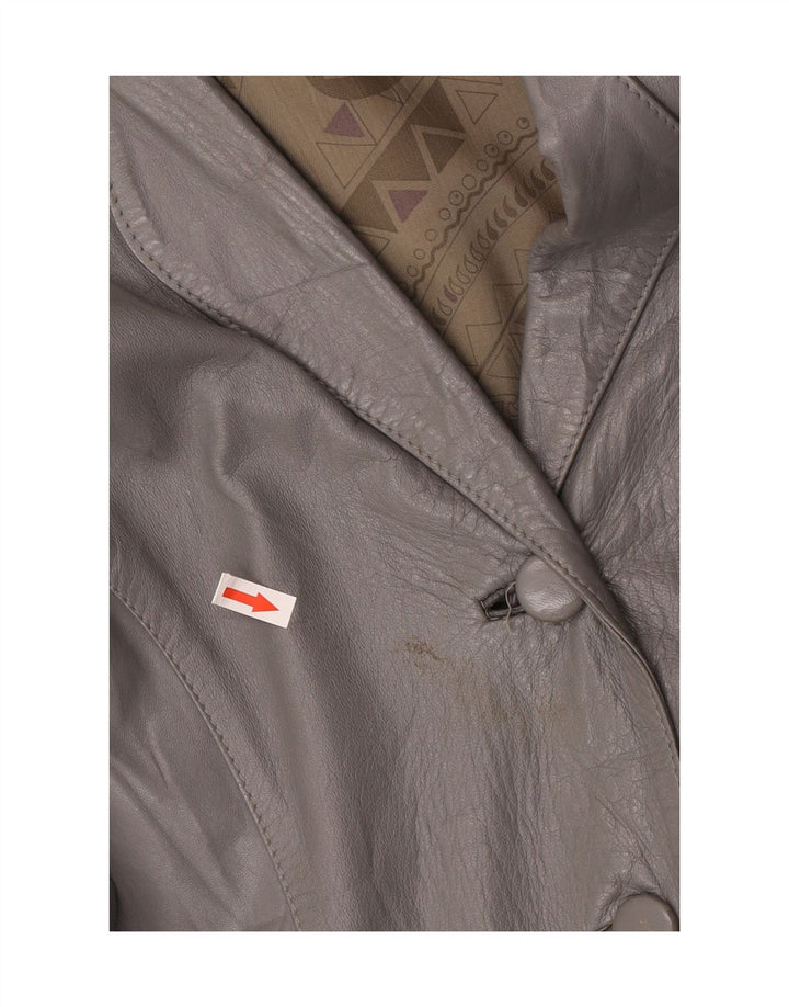Vintage Womens Loose Fit Leather Jacket UK 18 XL Grey Leather