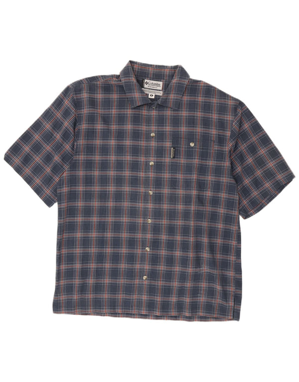 Columbia Mens Short Sleeve Shirt Medium Navy Blue Check Cotton