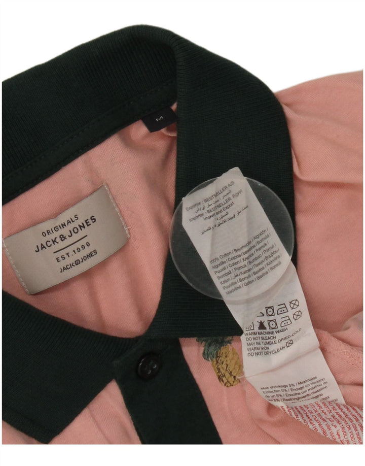 Jack & Jones Mens Polo Shirt Medium Pink Floral Cotton