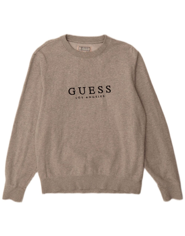 Guess Mens Graphic Sweatshirt Jumper UK 34 XS Grey Flecked Cotton