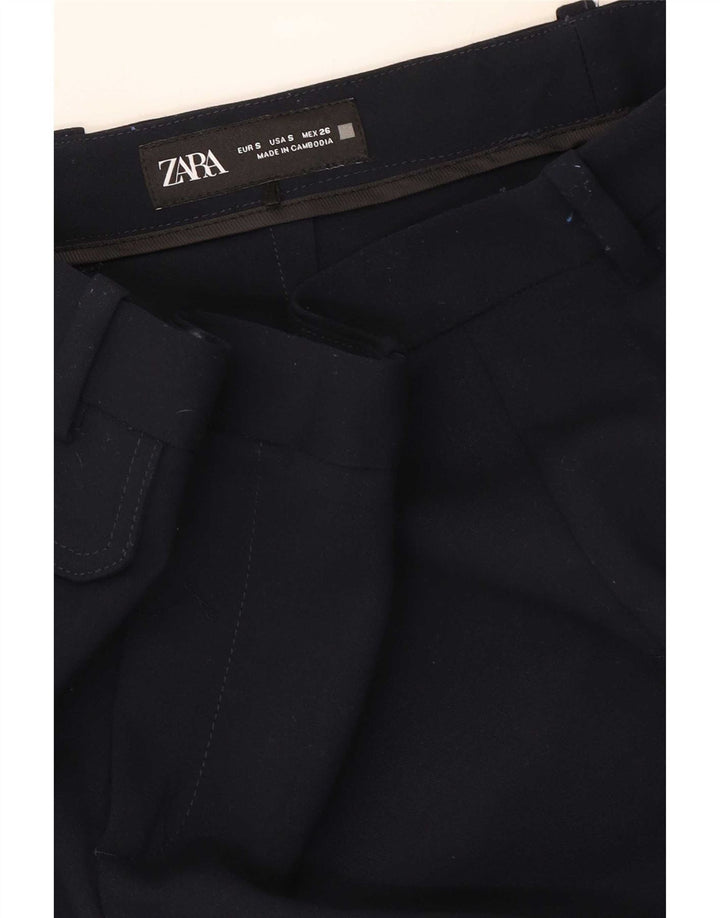 Zara Womens Flare Casual Trousers Small W26 L32 Navy Blue Polyester