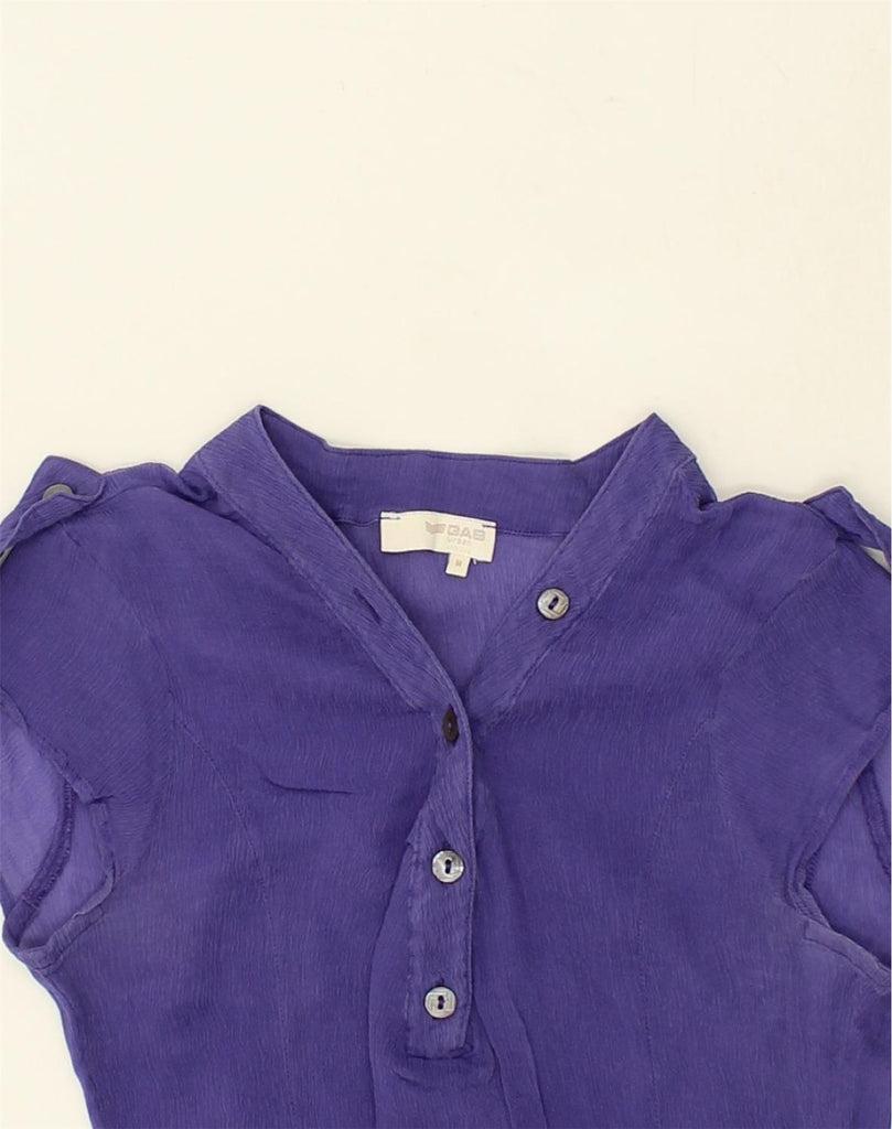 GAS Womens Short Sleeve Shirt Blouse UK 12 Medium Purple Silk | Vintage Gas | Thrift | Second-Hand Gas | Used Clothing | Messina Hembry 