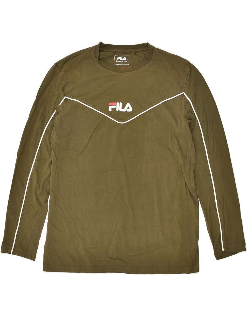 FILA Womens Graphic Top Long Sleeve UK 16 Large Khaki Cotton | Vintage Fila | Thrift | Second-Hand Fila | Used Clothing | Messina Hembry 