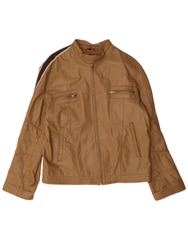 Vintage Mens Leather Jacket IT 54 XL Beige Colourblock Leather