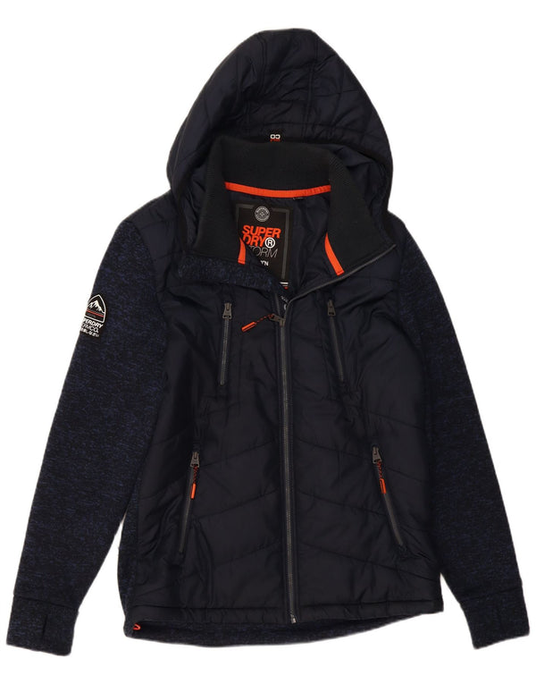 Superdry Mens Hooded Padded Jacket UK 40 Large Navy Blue Flecked Polyester