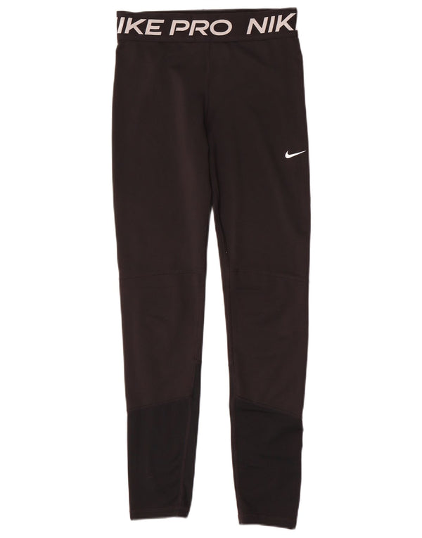 Nike Girls Dri Fit Graphic Leggings 13-14 Years XL Black Colourblock