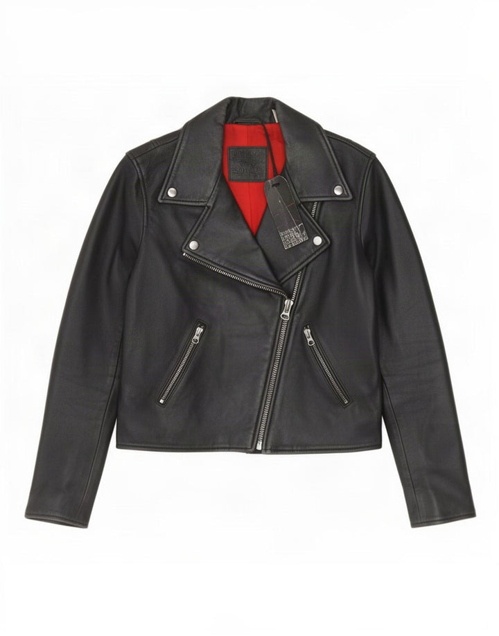 Levi's Womens Crop Leather Biker Jacket UK 6 XS Black