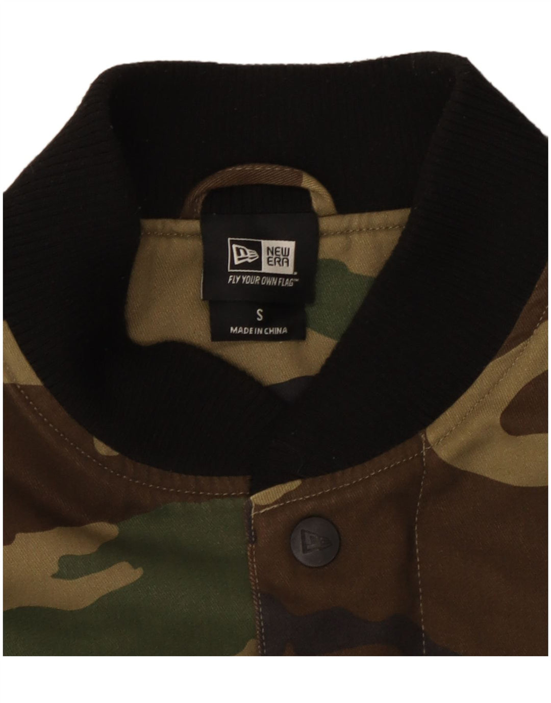 New Era Mens Graphic Varsity Jacket UK 36 Small Khaki Camouflage Cotton