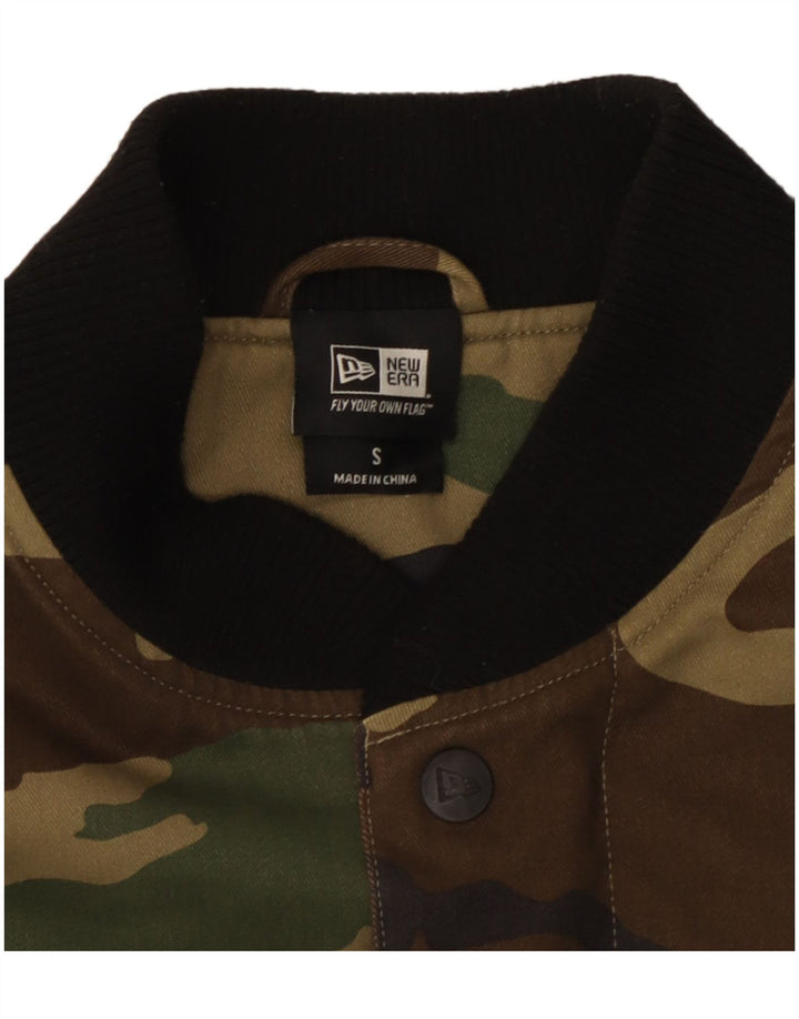 New Era Mens Graphic Varsity Jacket UK 36 Small Khaki Camouflage Cotton