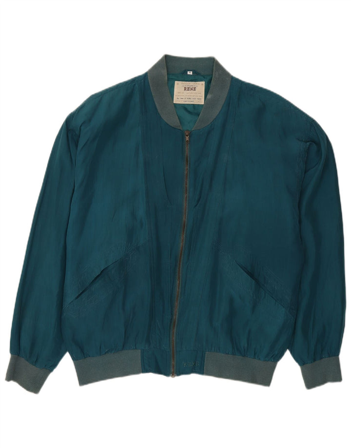 Rene Mens Bomber Jacket UK 38 Medium Blue Silk
