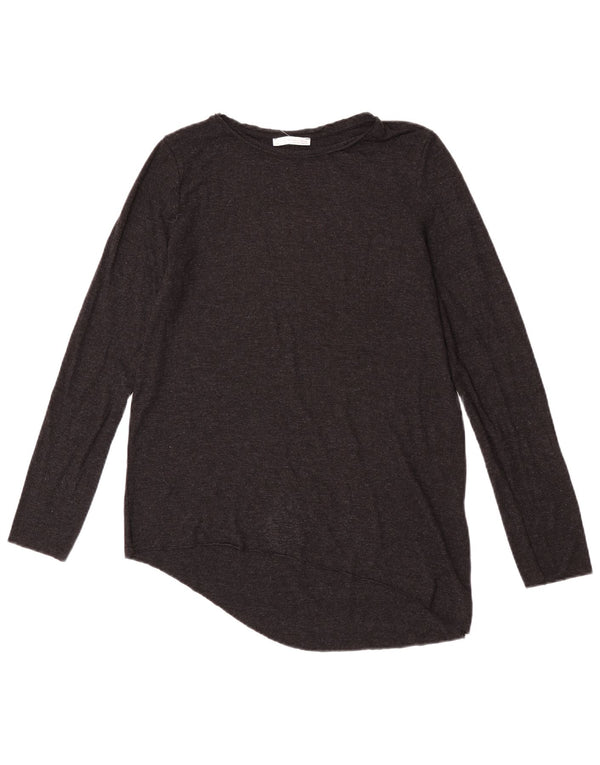 Zara Womens Long Sleeve Asymmetric Tunic Top UK 10 Small Grey Viscose