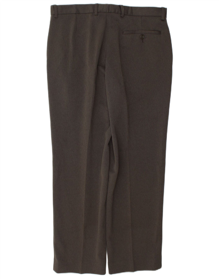 Marks & Spencer Mens Tapered Suit Trousers W34 L29 Brown Polyester