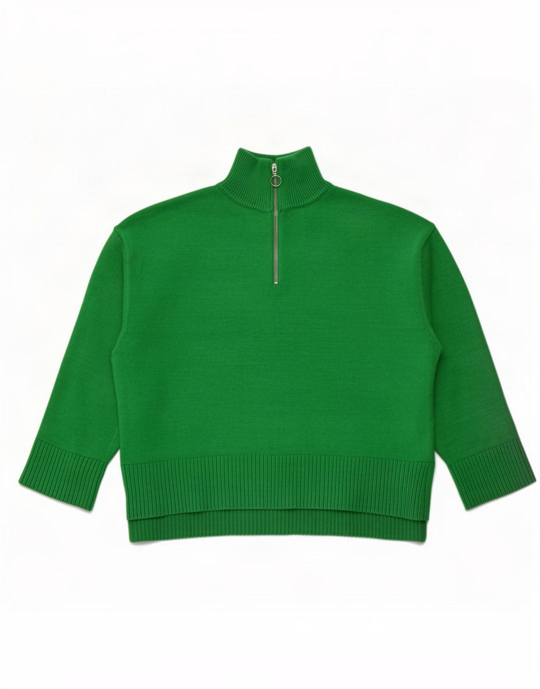 Zara Womens Zip Neck Jumper Sweater UK 16 Large Green