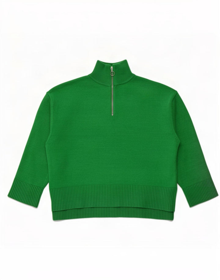 Zara Womens Zip Neck Jumper Sweater UK 16 Large Green