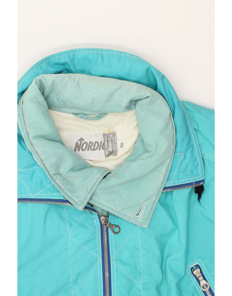 NORDICA Mens Hooded Padded Jacket IT 50 Large Turquoise Colourblock Cotton Vintage Nordica and Second-Hand Nordica from Messina Hembry 