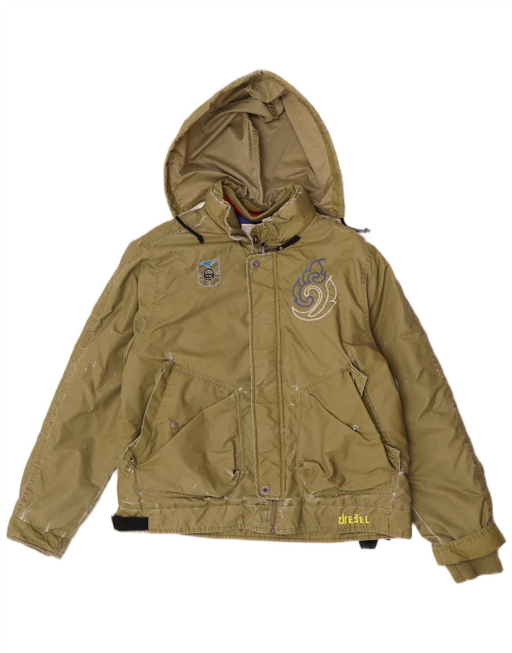 Diesel Boys Graphic Hooded Bomber Jacket 13-14 Years XL Khaki Polyamide