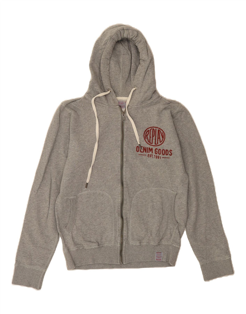 REPLAY Womens Graphic Zip Hoodie Sweater UK 16 Large Grey Cotton Vintage Replay and Second-Hand Replay from Messina Hembry 