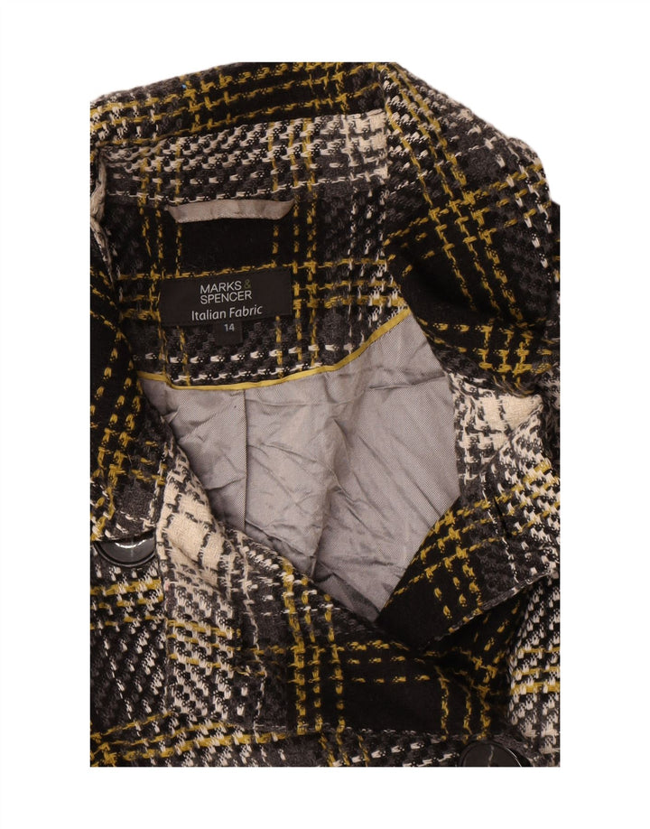 Marks & Spencer Womens Short Pea Coat UK 14 Large Black Check Acrylic