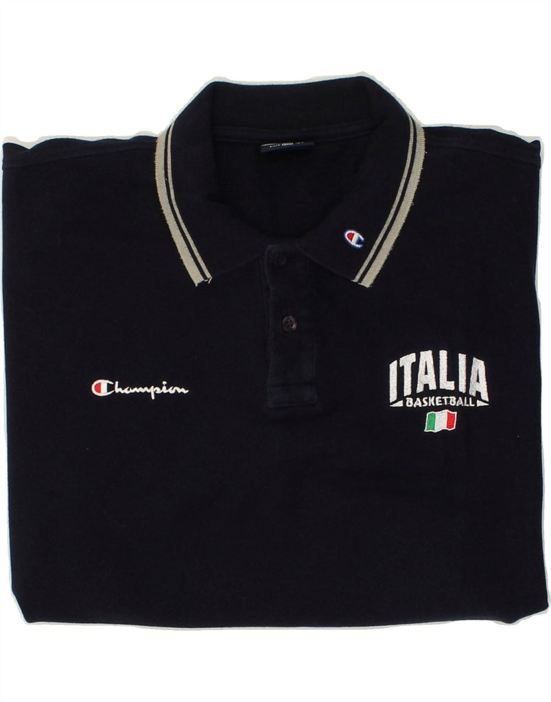 CHAMPION Mens Italia Polo Shirt 3XL Navy Blue Cotton | Vintage Champion | Thrift | Second-Hand Champion | Used Clothing | Messina Hembry 