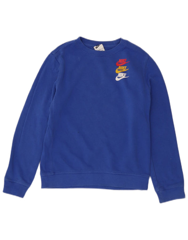 Nike Boys Graphic Sweatshirt Jumper 12-13 Years Large Blue Cotton