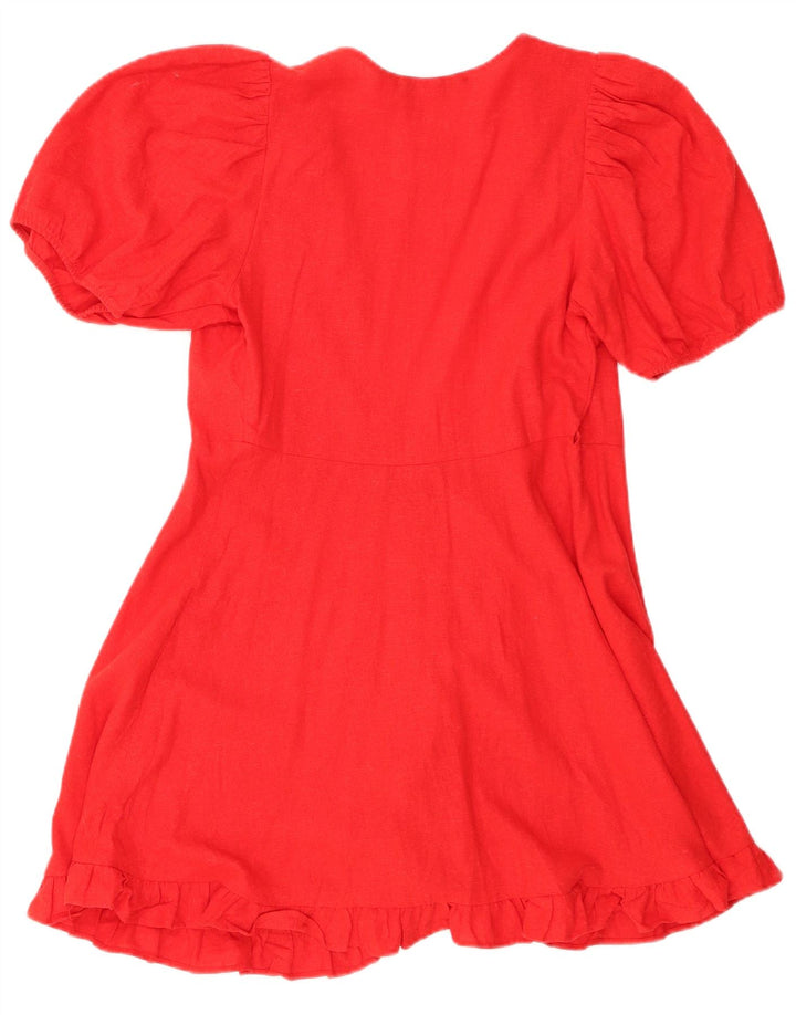 Zara Womens Wrap Dress UK 6 XS Red Linen