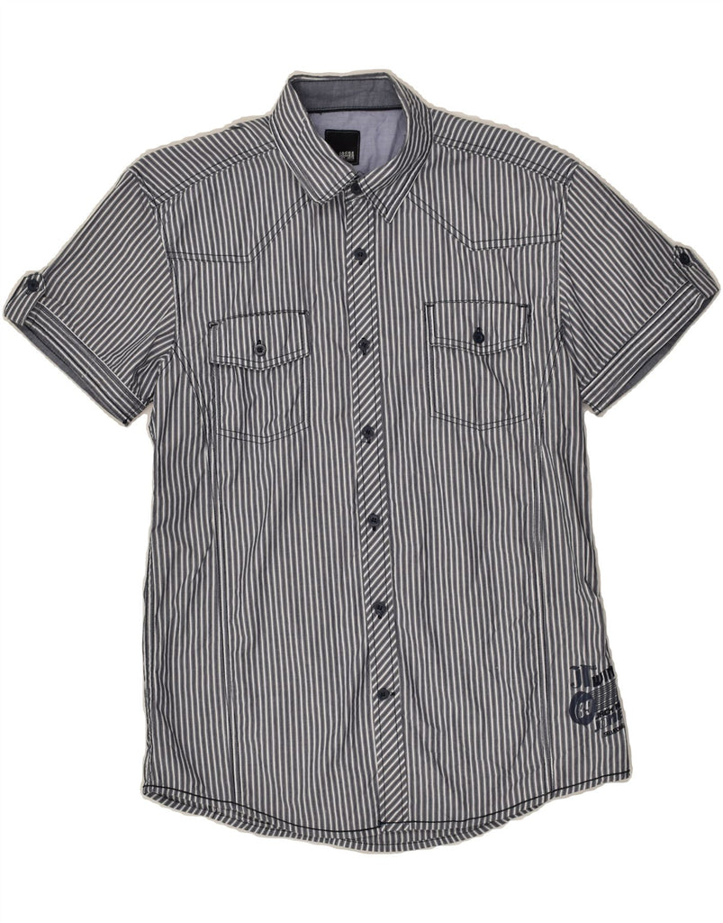 JACK & JONES Mens Short Sleeve Shirt Medium Grey Striped Cotton | Vintage Jack & Jones | Thrift | Second-Hand Jack & Jones | Used Clothing | Messina Hembry 