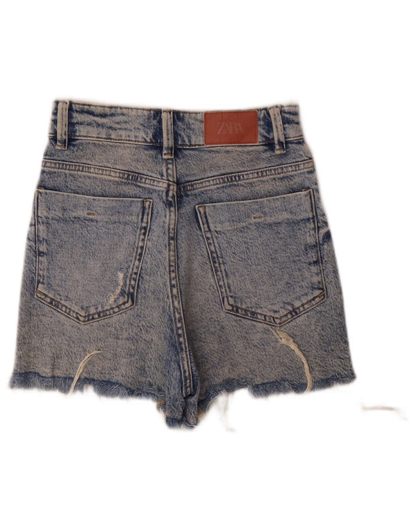 Zara Womens Distressed High Waist Denim Shorts EU 32 2XS W22 Blue Cotton