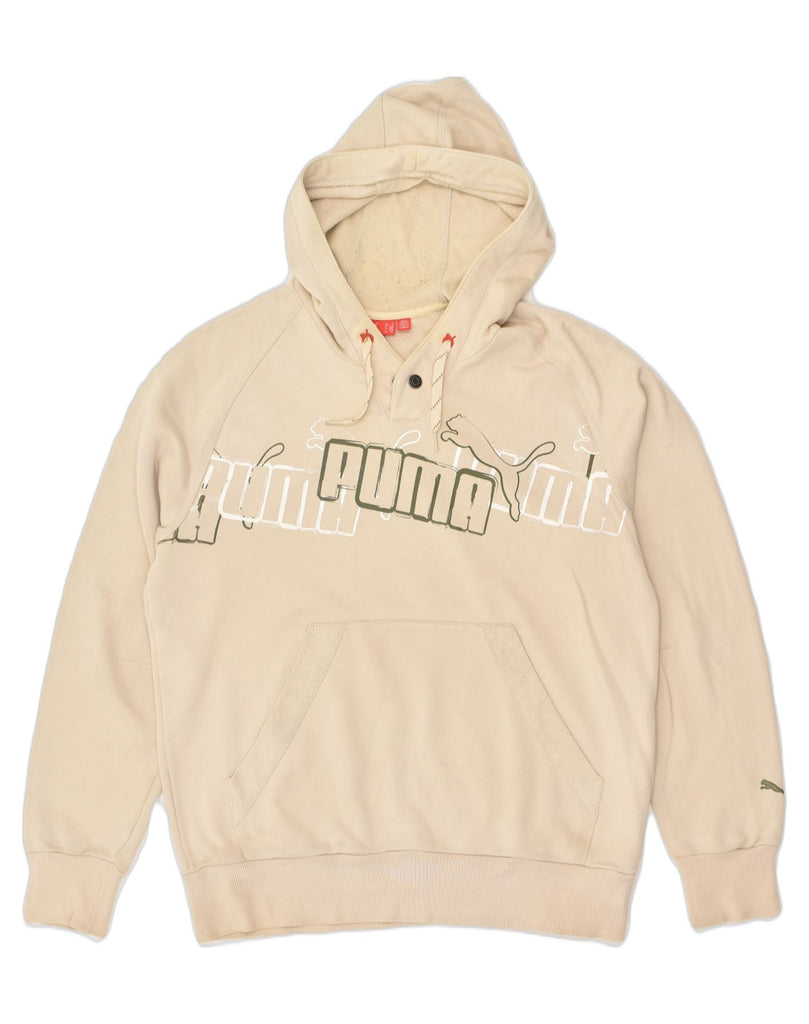 PUMA Mens Graphic Hoodie Jumper Medium Beige Cotton | Vintage Puma | Thrift | Second-Hand Puma | Used Clothing | Messina Hembry 