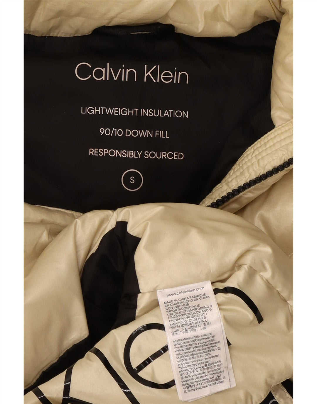 Calvin Klein Womens Graphic Padded Jacket UK 10 Small Off White Colourblock