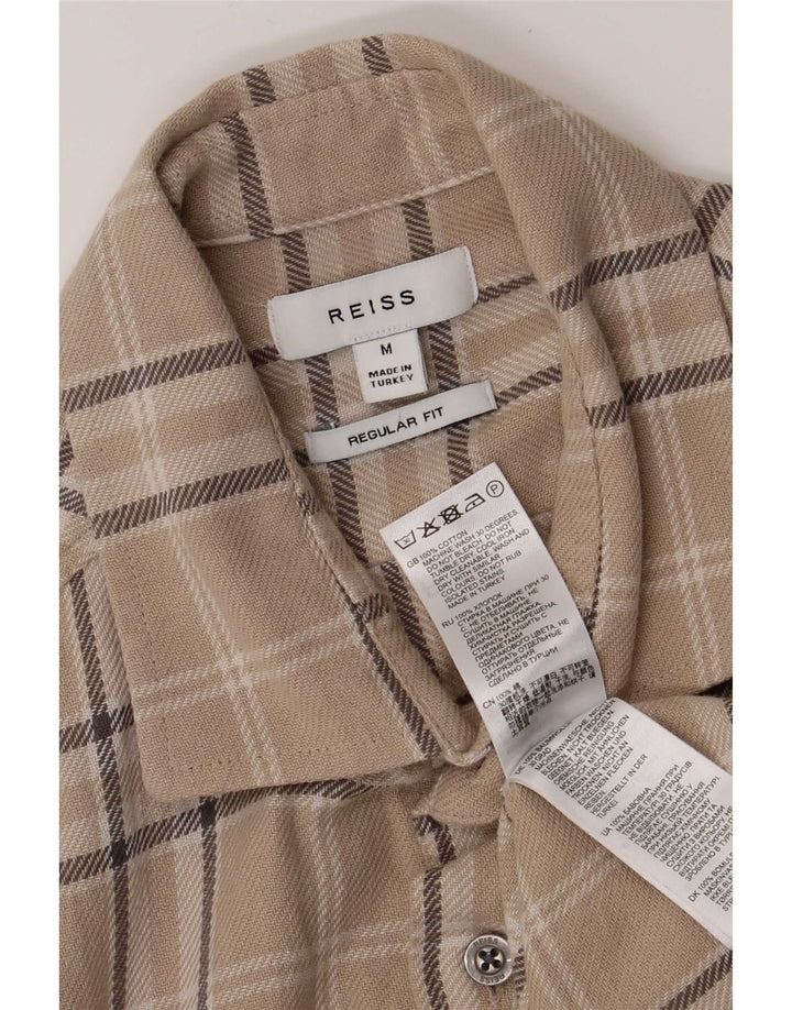 Reiss Mens Regular Fit Flannel Shirt Medium Beige Check Cotton