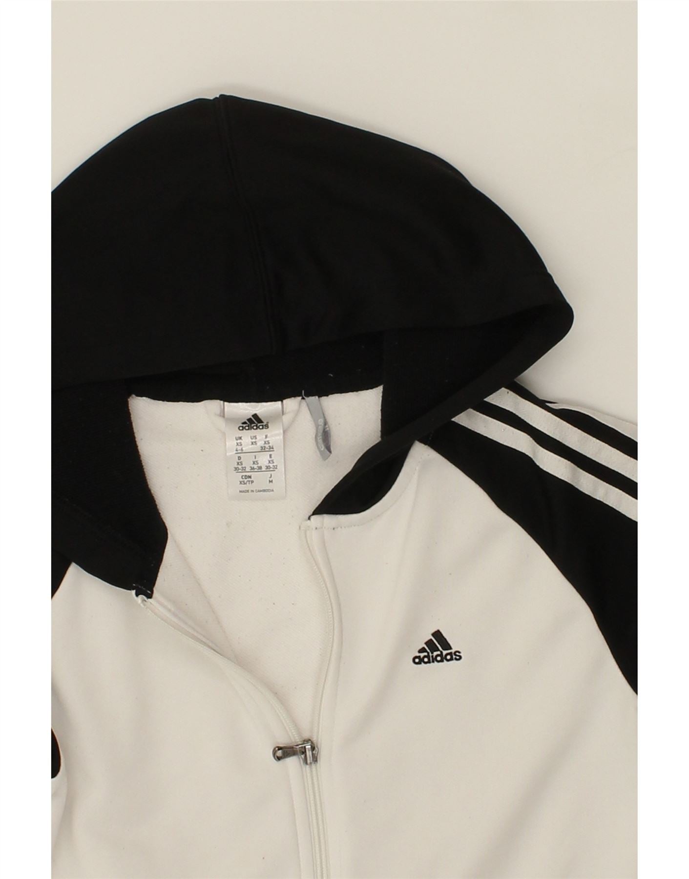 ADIDAS Womens Climalite Zip Hoodie Sweater UK 4 6 XS White Colourblock Vintage Second Hand Clothing Online Messina Hembry