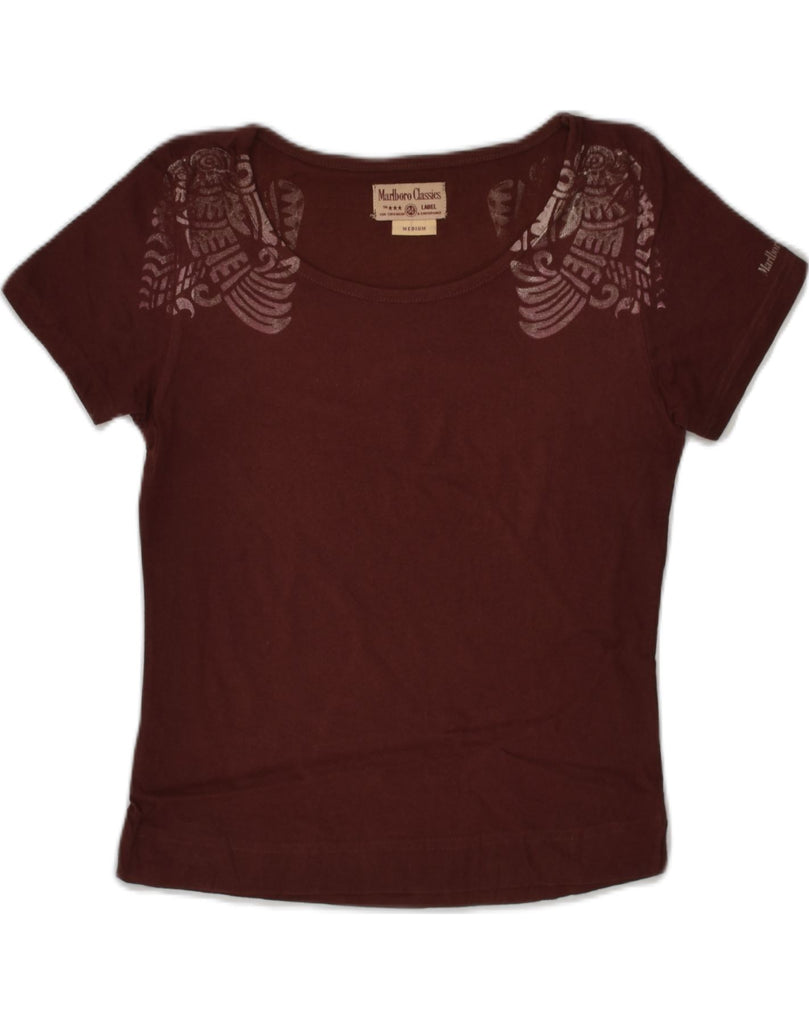 MARLBORO CLASSICS Womens T-Shirt Top UK 12 Medium Burgundy Cotton | Vintage Marlboro Classics | Thrift | Second-Hand Marlboro Classics | Used Clothing | Messina Hembry 