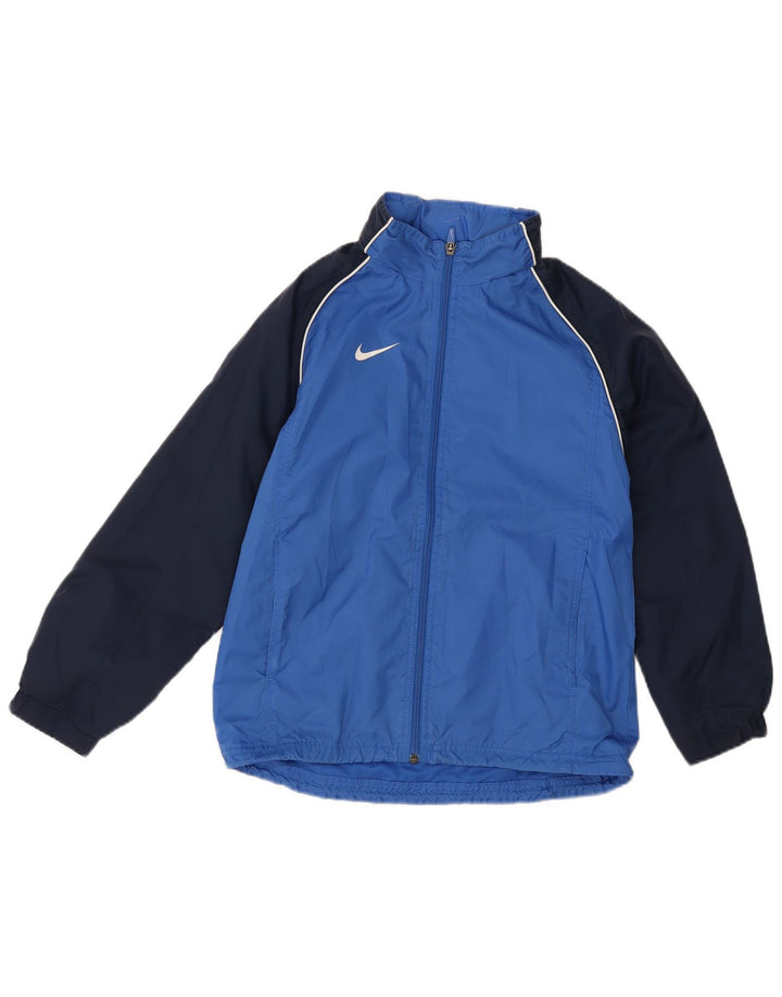Nike Boys Hooded Rain Jacket 10-11 Years Medium Blue Colourblock Nylon