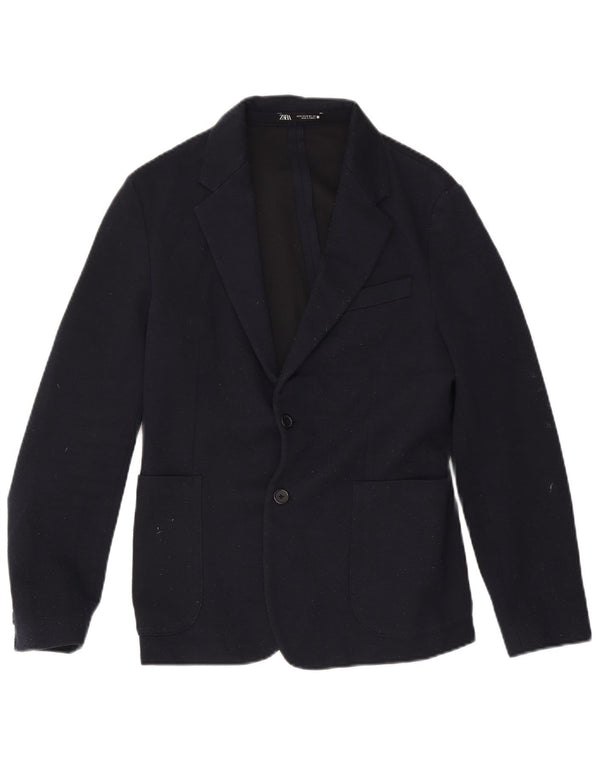 Zara Mens 2 Button Blazer Jacket UK 38 Medium Navy Blue Polyester