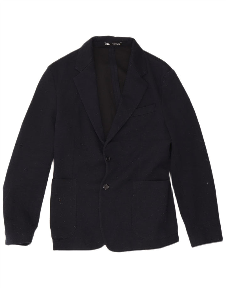 Zara Mens 2 Button Blazer Jacket UK 38 Medium Navy Blue Polyester